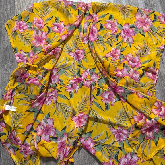 Bright Yellow Floral Kimono Cover-Up | Boho
Summer Wrap | One Size Trendy Look - Picture 4 of 5